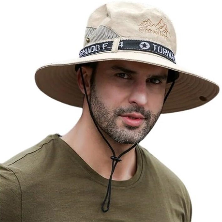 Alexvyan Beige Round Beach Sun Hats For Men Uv Protection Wide Brim Summer Cap For Boy Hat Uv Protection Breathable Casual Hat, Safari Hat Sun Protection Cap For Travelling Safari