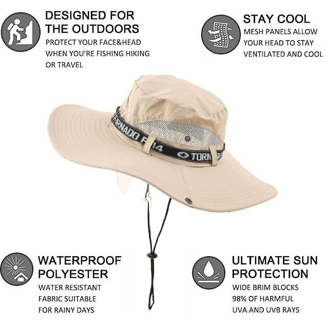 Alexvyan Beige Round Beach Sun Hats For Men Uv Protection Wide Brim Summer Cap For Boy Hat Uv Protection Breathable Casual Hat, Safari Hat Sun Protection Cap For Travelling Safari