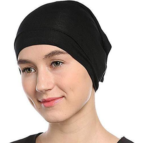 Paropkar Women's Lycra Fabric Under Scarf/Hijab/Tube Bonnet Bone/Chemo Hat Free Size Undercap Scarf Hijab Cap Unisex (Black)