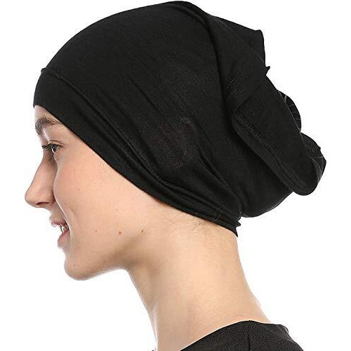 Paropkar Women's Lycra Fabric Under Scarf/Hijab/Tube Bonnet Bone/Chemo Hat Free Size Undercap Scarf Hijab Cap Unisex (Black)