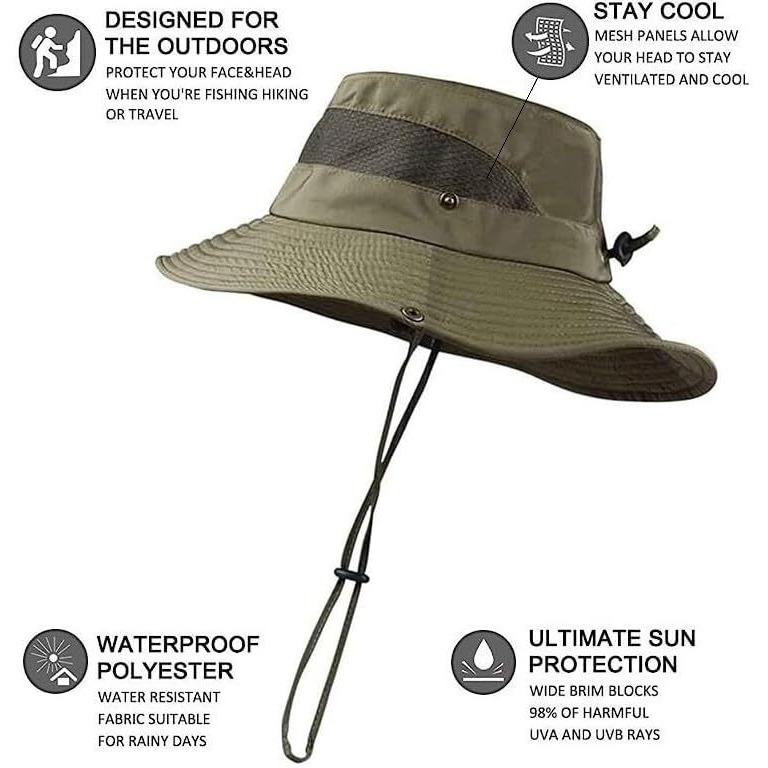 Alexvyan Polyester Round Crown Hat Sun Visor Hats For Women Wide Brim Summer Cap For Girls Uv Protection Breathable Casual Beach Safari Sun Protection Cap For Women Girl Men (Green), Large