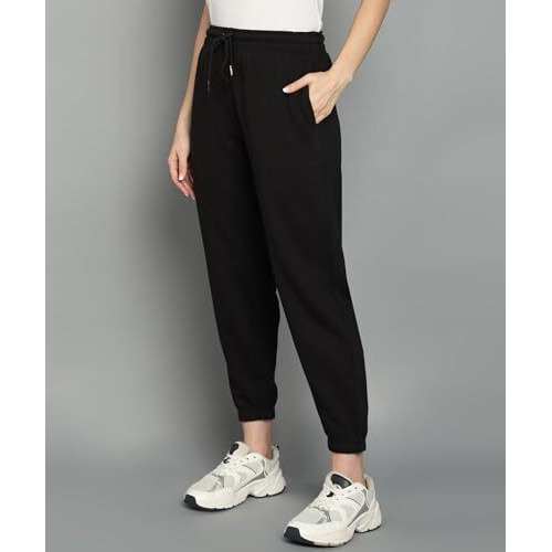Alan Jones Clothing Fleece Jogger Track Pant For Women Winterwear (Black_Medium, Regular)