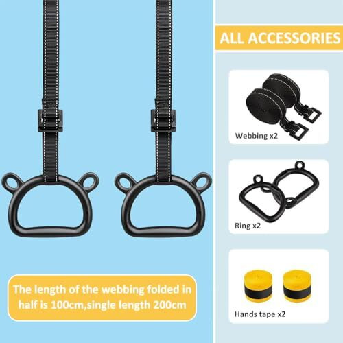 Proberos 1 Pair Kids Gymnastic Rings, 400 Kg Loading Robust Gymnastic Ring, Home Fitness Equipment, Indoor And Outdoor Pull-Up Bar, Home Exercise, Adjustable Gymnastic Ring 200 Cm For Kids Under 1.4M