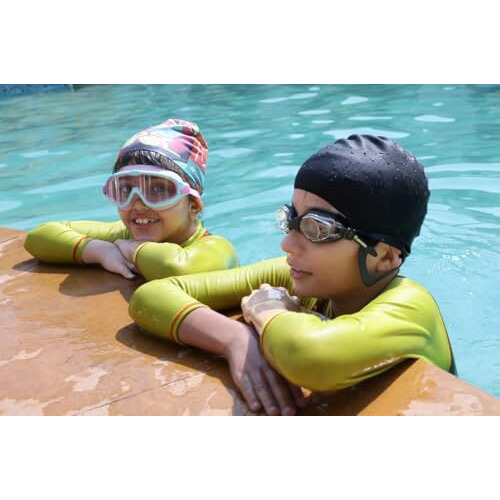 Rovars Unisex Easy Pull Anti-Slip Swimming Cap For Boys & Girls - Black