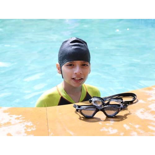 Rovars Unisex Easy Pull Anti-Slip Swimming Cap For Boys & Girls - Black