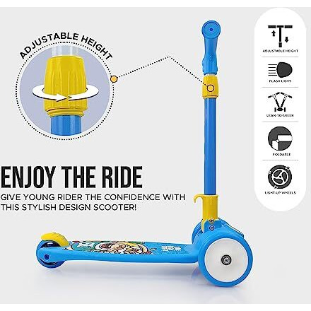 Nhr Smart Kick Scooter For Kids, 3 Adjustable Height Scooter, Foldable & Attractive Pvc Wheels With Rare Brakes For Kids Age Upto 3+ Years (40 Kg, Blue)
