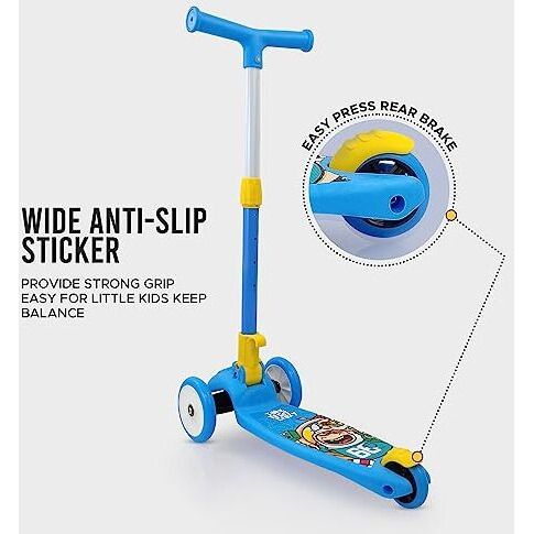 Nhr Smart Kick Scooter For Kids, 3 Adjustable Height Scooter, Foldable & Attractive Pvc Wheels With Rare Brakes For Kids Age Upto 3+ Years (40 Kg, Blue)