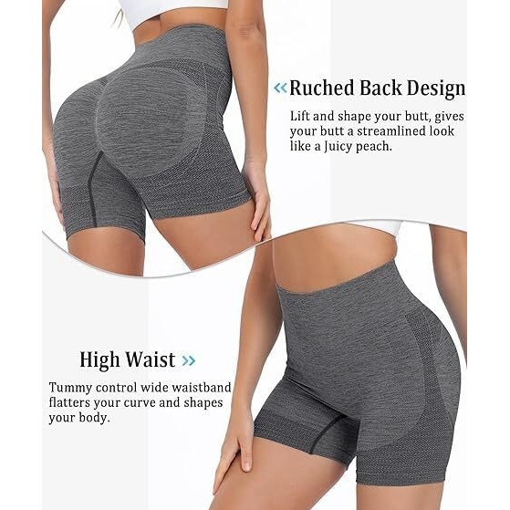 Kaththai Gym Push Up Seamless Sports Yoga Short Fitness Workout Shapeware Short Butt Lift Stretchy Shorts For Women(Free Size)(S,M,L,Xl,2Xl) (In, Numeric, 32, Regular, Free Size, Grey)
