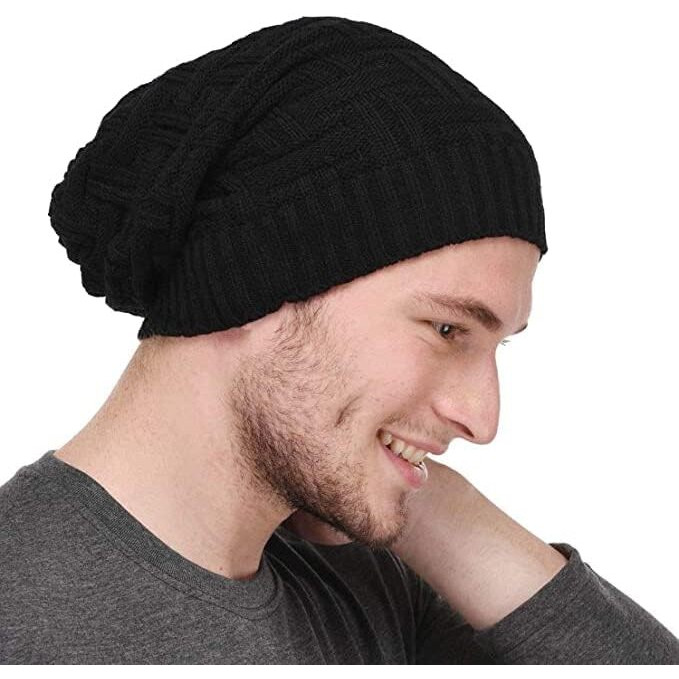 Umani Beanie Cap For Men Women Skull Slouchy Winter Woolen Knitted Inside Fur Men's Caps(Assorted Pattern) (Black, Free Size)