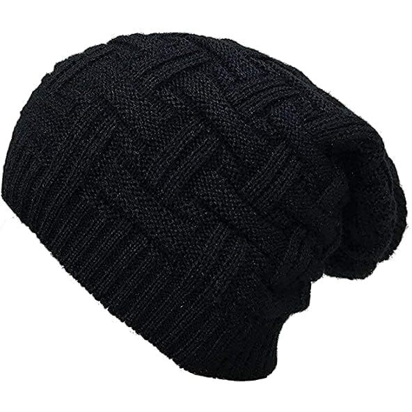 Umani Beanie Cap For Men Women Skull Slouchy Winter Woolen Knitted Inside Fur Men's Caps(Assorted Pattern) (Black, Free Size)