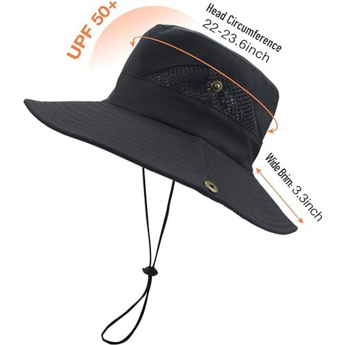 Massmot Polyester Sun Hat For Men, Wide Brim Summer Protection Cap, Round Cap For Men, Beach Fishing Hat For Hiking, Fishing, Gardning, Travel (Black),Free Size