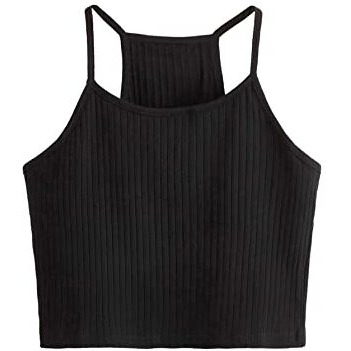 Aahwan Cotton Solid Black Racerback Ribbed Slim Fit Tank Top For Women's & Girls' (208-Black-L)
