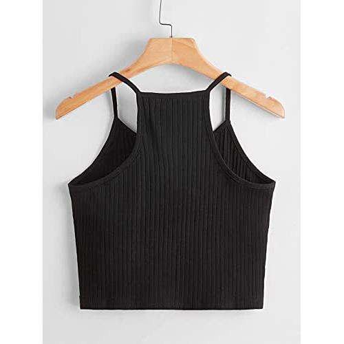 Aahwan Cotton Solid Black Racerback Ribbed Slim Fit Tank Top For Women's & Girls' (208-Black-L)