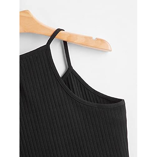 Aahwan Cotton Solid Black Racerback Ribbed Slim Fit Tank Top For Women's & Girls' (208-Black-L)