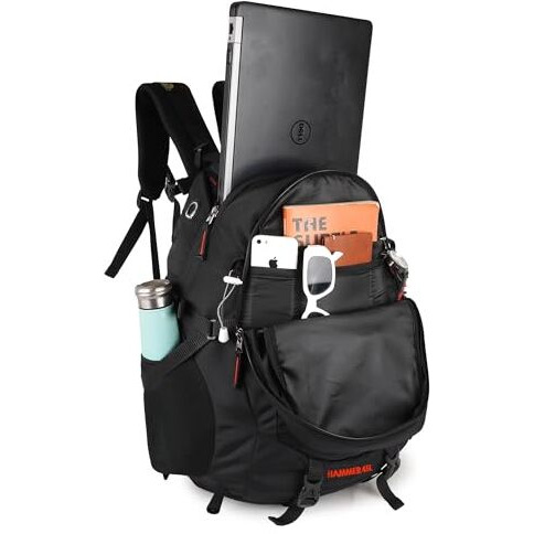 Half Moon 45L Hammer Waterproof Rucksack Bags For Men/Trekking Bag For Mens | With 17.3 Laptop Compartment & Rain Cover | 1 Year Warranty | For Hiking, Travel Backpack For Boys & Girls (Black)