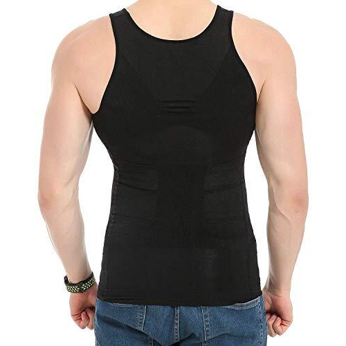 Wearslim Nylon Men's Casual Style Slimming Body Shaper Vest Shirt Abs Abdomen Slim Stretchable Tummy Tucker Vest (Black)-2Xl