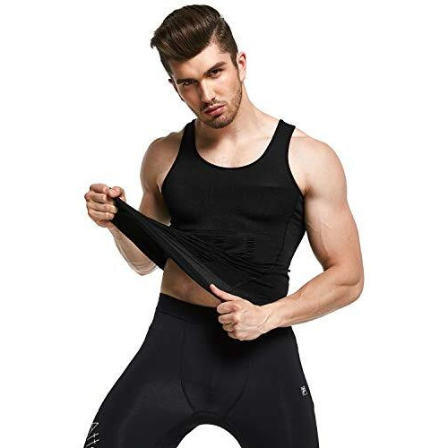 Wearslim Nylon Men's Casual Style Slimming Body Shaper Vest Shirt Abs Abdomen Slim Stretchable Tummy Tucker Vest (Black)-2Xl