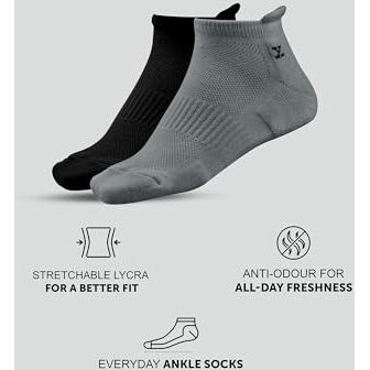 Xyxx Mens Ankle-Length Socks, Solid, Pack Of 2, Xysks2Pckn04, Icy Grey+Pitch Black