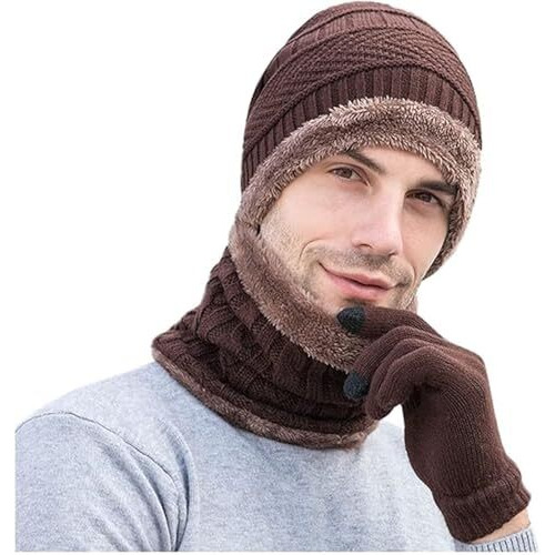 Huntsmans Era Winter Knit Beanie Cap Hat Neck Warmer Scarf And Woolen Gloves Set Skull Cap For Men Women/Winter Cap For Men (3 Piece) (Brown1)