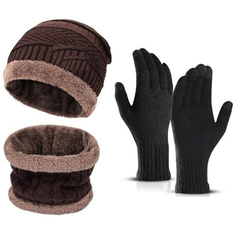 Huntsmans Era Winter Knit Beanie Cap Hat Neck Warmer Scarf And Woolen Gloves Set Skull Cap For Men Women/Winter Cap For Men (3 Piece) (Brown1)