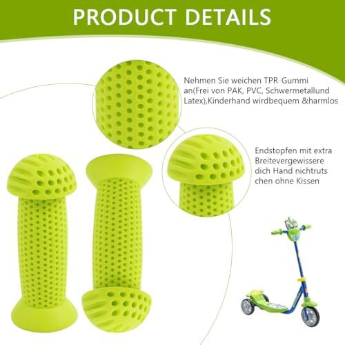 Proberos Kids Bike Handle Grip 3.9 Inches Soft Silicone Grip Sleeve Cover Porous Silicone Anti-Slip Grip Universal Children's Bicycle Grips For Scooter, Tricycle, Children's Balance Bike, Green