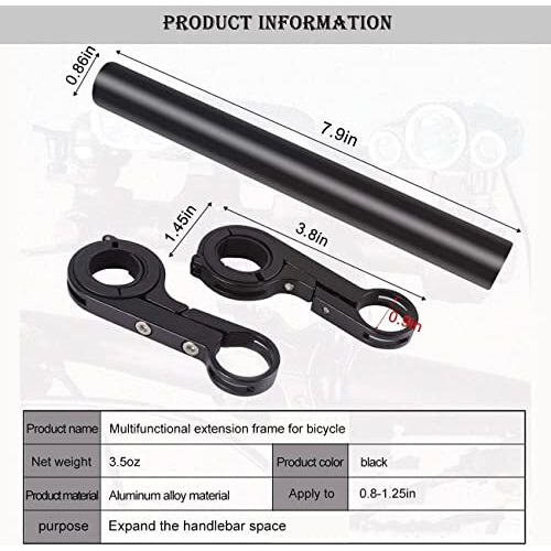 Skypearll Cycle Handle Bar Extender, Lightweight Durable Bicycle Handle Bar Extension Bracket For Holding Motorcycle E-Bike Lamp Speedometer Gps Phone Mount Holder, Cycling Accessories | Black |