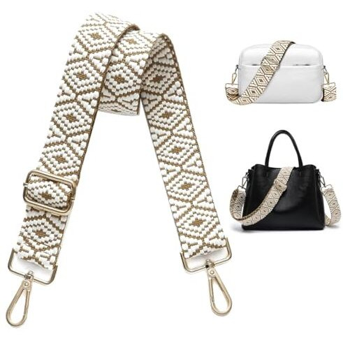 Zibuyu Wide Shoulder Strap For Bags Fashion Embroidery Shoulder Strap With Golden Buckles 18-55'' Adjustable Replacement Shoulder Strap For Bags, Crossbody Bag, Sling Bag, Shoulder Bag, Tote, Handbag