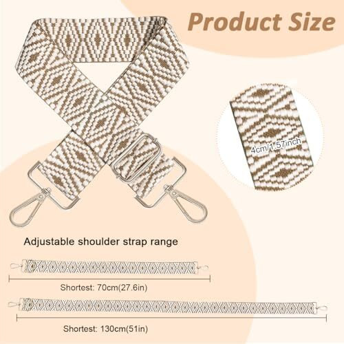 Zibuyu Wide Shoulder Strap For Bags Fashion Embroidery Shoulder Strap With Golden Buckles 18-55'' Adjustable Replacement Shoulder Strap For Bags, Crossbody Bag, Sling Bag, Shoulder Bag, Tote, Handbag
