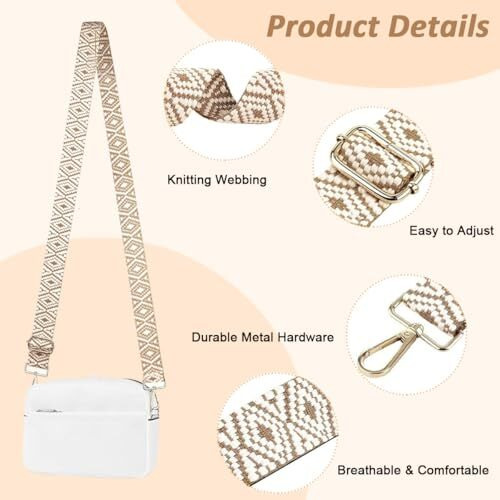 Zibuyu Wide Shoulder Strap For Bags Fashion Embroidery Shoulder Strap With Golden Buckles 18-55'' Adjustable Replacement Shoulder Strap For Bags, Crossbody Bag, Sling Bag, Shoulder Bag, Tote, Handbag