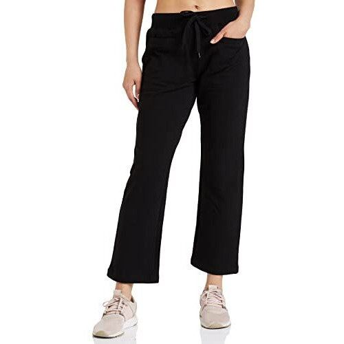 Amazon Brand - Symbol Women's Regular Mid Rise Ankle Length Straight Fit All-Season Jogger Track Pant (Ct-7 Cont_Black_Xl)
