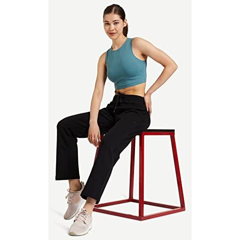 Amazon Brand - Symbol Women's Regular Mid Rise Ankle Length Straight Fit All-Season Jogger Track Pant (Ct-7 Cont_Black_Xl)