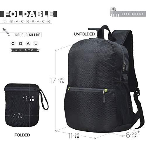 Fatmug Travel Athletic Backpack For Camping, Trekking- Foldable, Light-Weight (25 L, Black) (Medium Size)