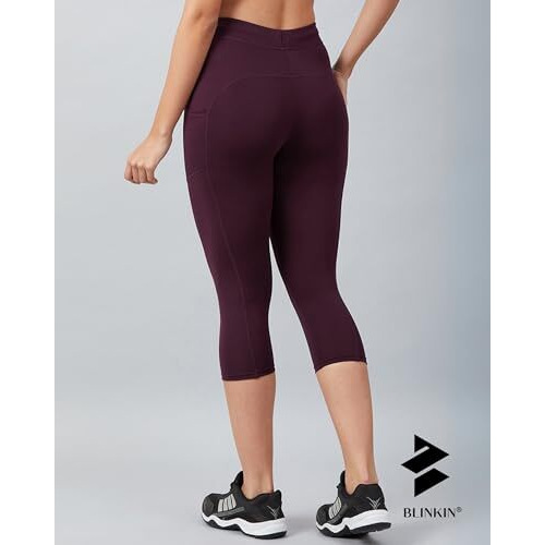 Blinkin 3/4Th Gym Pants For Women Workout, Capri For Women With Side Pockets - Ultimate Active Wear Capris Tights For Women Workout|Yoga Pants For Women (Maroon,Size_L) |Fit Type Skinny Fit