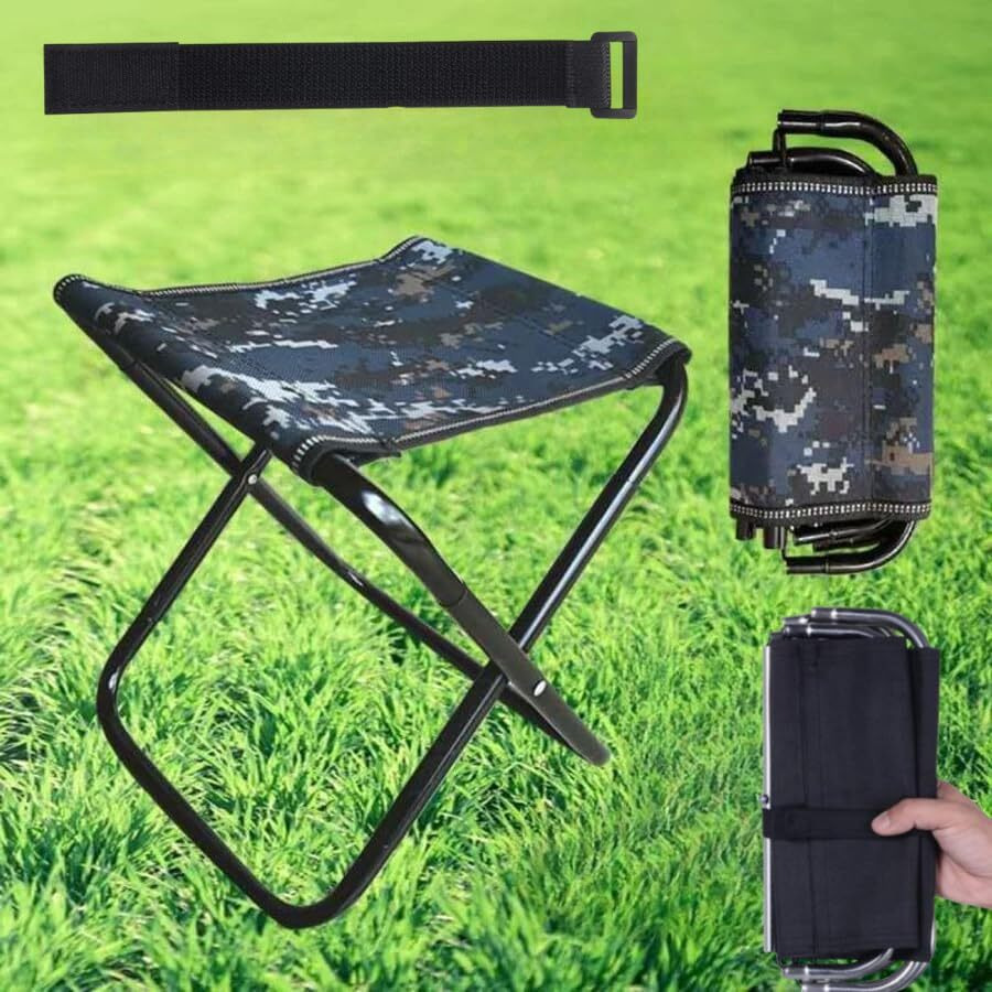 Soldtrue Metal Folding Camping Stool - Outdoor Small Portable Stool For Many Uses (With Strip) - Army Pattern Blue, 25 Cm, 26 Cm
