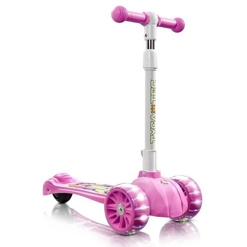 Tygatec 3 Wheel Kids Scooter For Year 5 To 14, Led Magic Wheels, Smart Kick Scooter With Fold-Able & Height Adjustable Handle For Baby Boys And Girls With Foot Brakes (Rosy Pink)