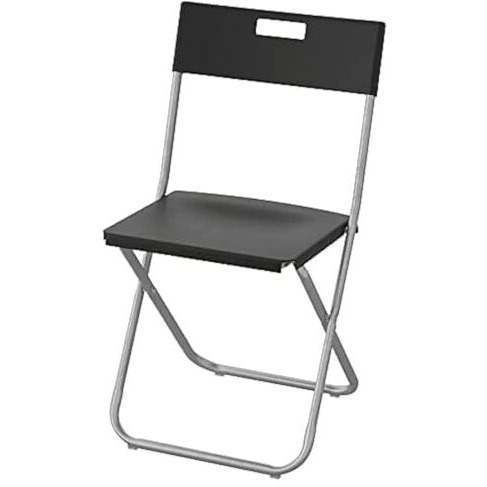 Ikea Steel Foldable/Durable Chair With Cut-Out Handle/Back Rest- Black By Stockland