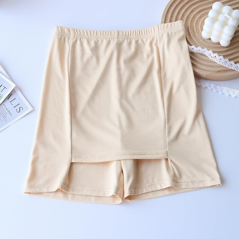 Hsr Double-Layer Front Crotch Ice Silk Safety Shorts,Women Seamless Safety Pants For Matching Skirts Dresses (L, Skin)