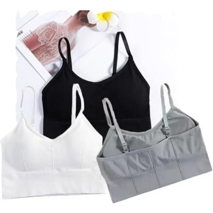 Acnos Black White Grey Women Cotton Padded Wire Free Sports Bra Fitness Yoga Gymwear Fashionable Lifestyle Outdoor Life Free Size Pack Of 3