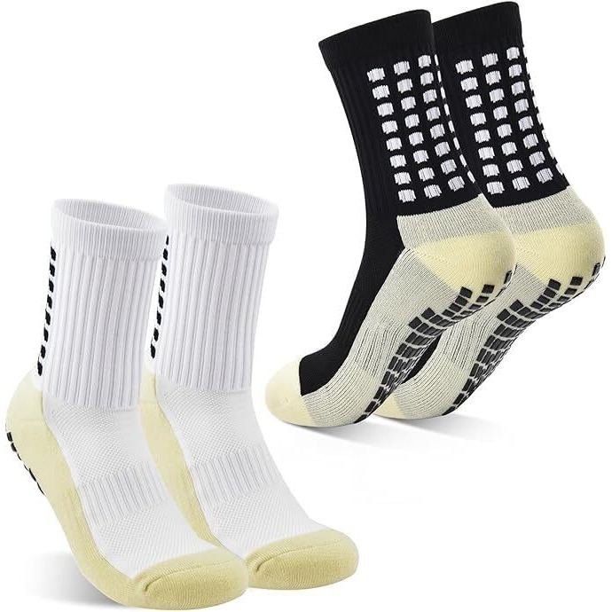 Bellox 1 Pairs Athletic Non-Slip Football Socks For Men Women, Anti-Slip Calf Size Cushioned, Breathable, Cotton, Grip Sports Crew Sock For Soccer, Rugby, Cricket, Yoga