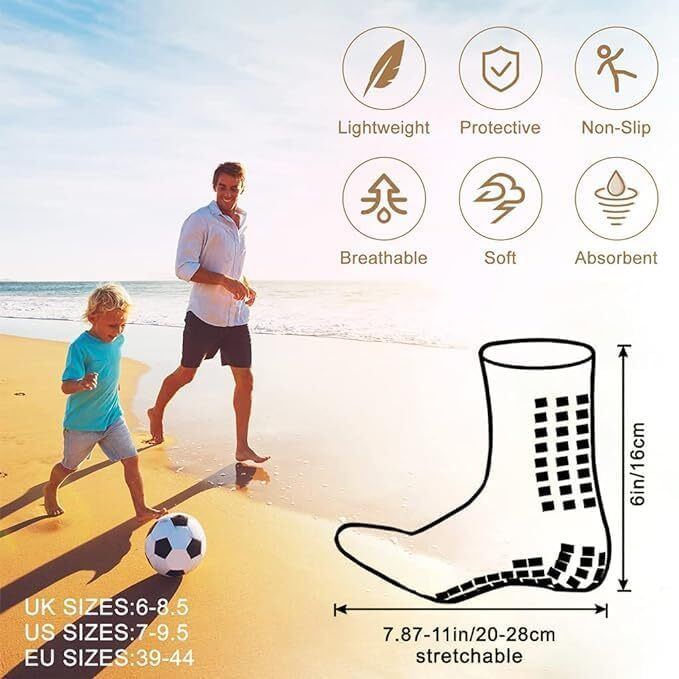 Bellox 1 Pairs Athletic Non-Slip Football Socks For Men Women, Anti-Slip Calf Size Cushioned, Breathable, Cotton, Grip Sports Crew Sock For Soccer, Rugby, Cricket, Yoga