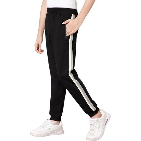 Alan Jones Clothing Boys Taped High Rise Joggers Trackpants (Black_15-16 Years)