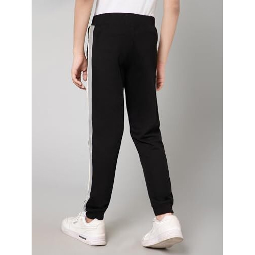 Alan Jones Clothing Boys Taped High Rise Joggers Trackpants (Black_15-16 Years)