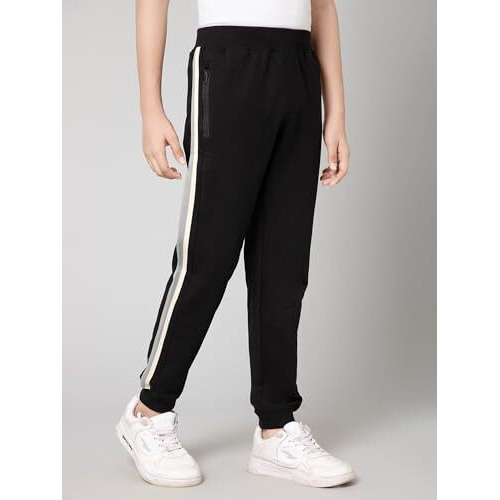 Alan Jones Clothing Boys Taped High Rise Joggers Trackpants (Black_15-16 Years)
