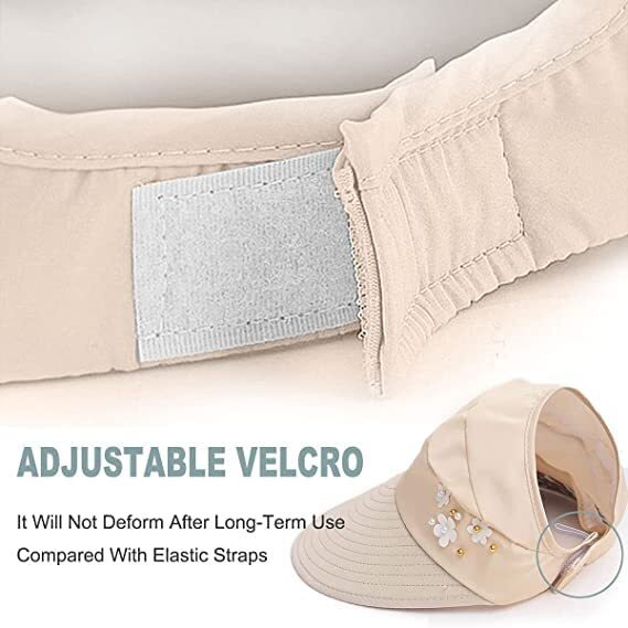 Alexvyan Polyester Sun Visor Hat For Women - Wide Brim Uv Protection Summer Cap For Girls - Breathable Casual Beach Sun Protection Hat (Beige), Large