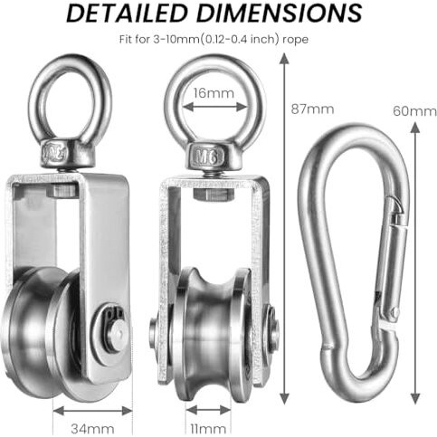 Serplex Cable Pulley Wheel 304 Stainless Steel Hoisting Pulley Wheel Smooth Bearing Cable Pulley Wheel With Loop 551Lbs High Loading Capacity Hoisting Pulley Wheel For Lifting Mechanism, Diy Crafts
