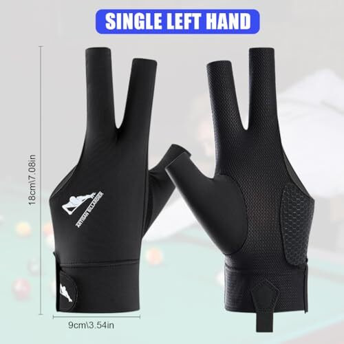 Proberos 1Pcs Snooker Pool Billiard Glove, Left Hand Billiard Glove, Single Hand Professional Snooker Glove, Breathable Snooker Glove, 3 Fingers Anti-Slip Patch Design With Adjustable Wrist Strap