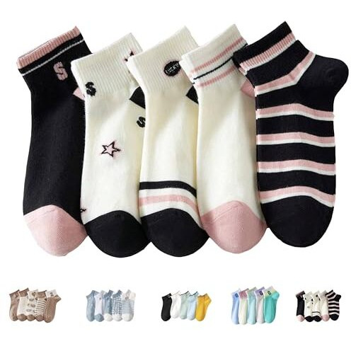 Soxlife Women Korean Style Ankle Socks Odour Free Socks (Black Pink)