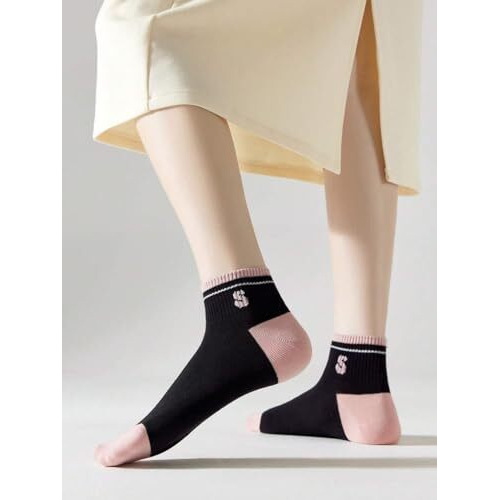 Soxlife Women Korean Style Ankle Socks Odour Free Socks (Black Pink)