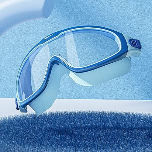 Wolpin Swimming Goggles With Ear Plugs For Kids & Free Protective Case Clear Lens Big Frame Competition Leakproof Swim Goggles With Uv And Anti Fog Protection, Blue (3-14 Yrs)