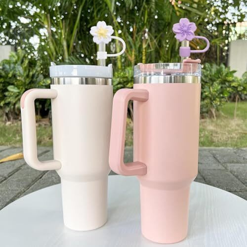 Hasthip 5Pcs Flower Silicone Straw Caps For Stanley 30&40 Oz Cups Accessories Cherry Blossom Straw Covers Universal 10Mm Straw Covers For Glass Straws, Dust-Proof Straw Caps For Water Bottle
